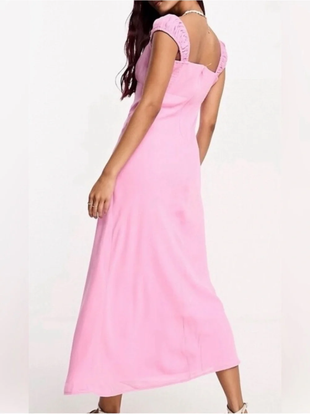 Abercrombie & Fitch Pink Square-Neck Maxi with Puff Sleeve